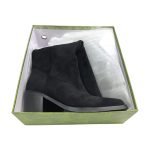 Hochfart Black Suede Knee High Boots Women Square Toe Chunky Heel