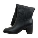 Isnom Black Knee High Boots for Women with Square Toe
