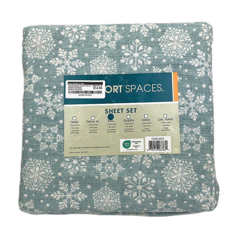 AZ-2601222-0273.jpg Comfort Spaces Cotton Flannel Sheets Full Size Blue Snowflakes - Image 1