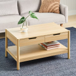 Room Essentials Scandi Coffee Table with Drawers, Natural - Image 2